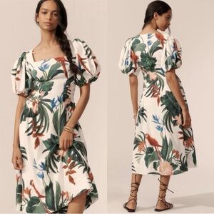 NWT Anthropologie Farm Rio Off-White Midnight Macaw Fiesta Midi Dress Sz XS